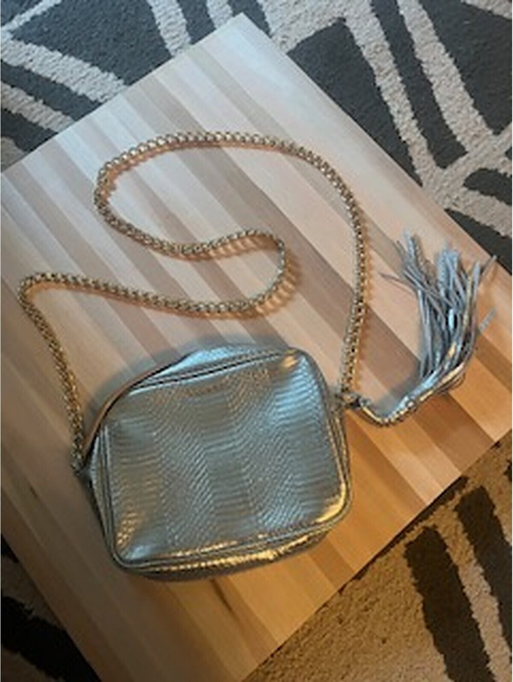 Silver Textured Chain Strap Mini Bag
